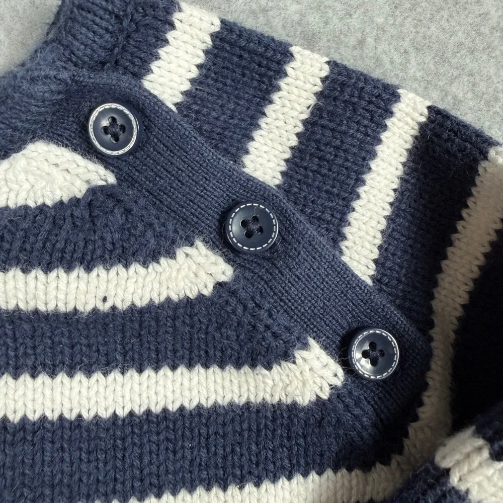 Gymboree Whale Knit Sweater 2T Navy White Striped Coastal Nautical Preppy